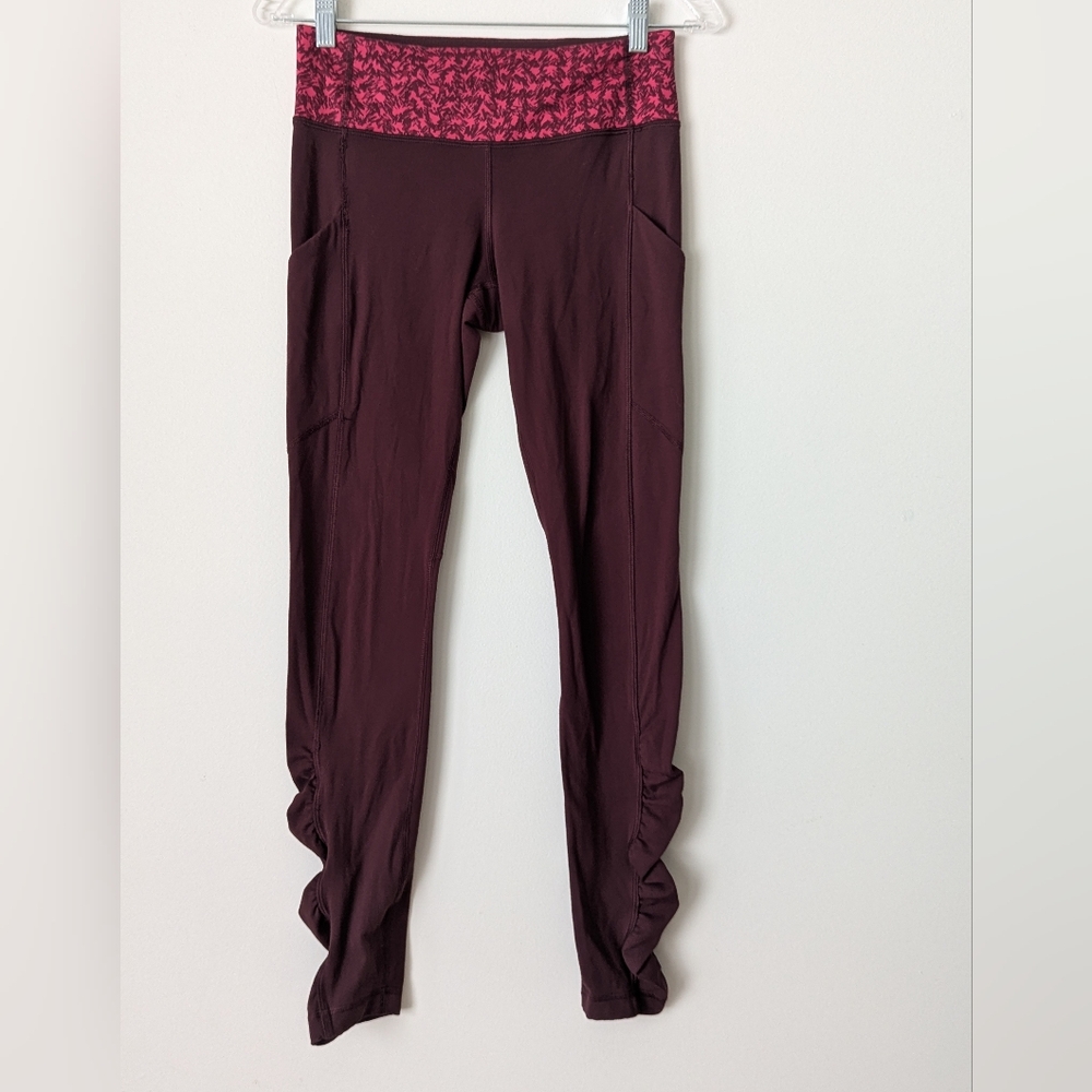 Lululemon Ruched Leggings Size 4 Burgundy Wine
